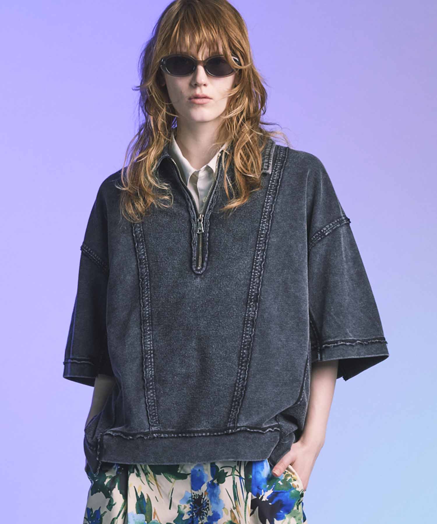 Chemical Over-Dyed Inside-Out Prime-Over Half Zip T-Shirt