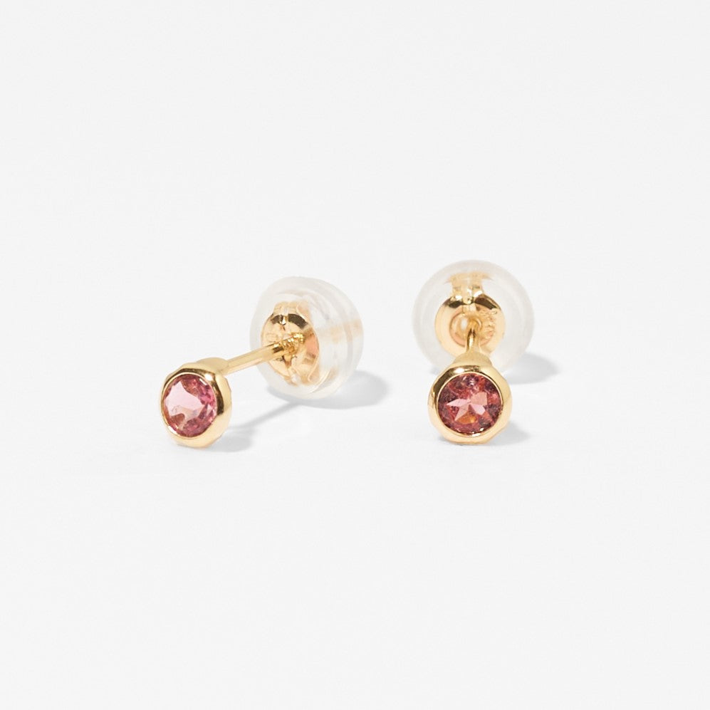 K10 一粒 誕生石 サークル スタッドピアス （10月：ピンクトルマリン