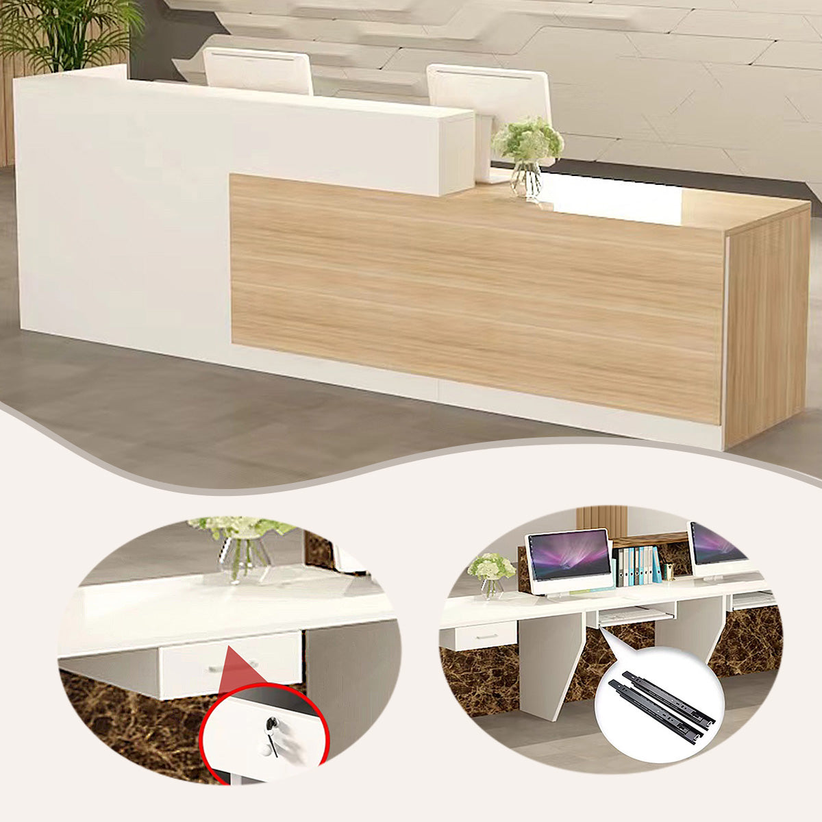 受付カウンター,レジカウンター,店舗用,鍵ロック,配線穴,角丸,トップ