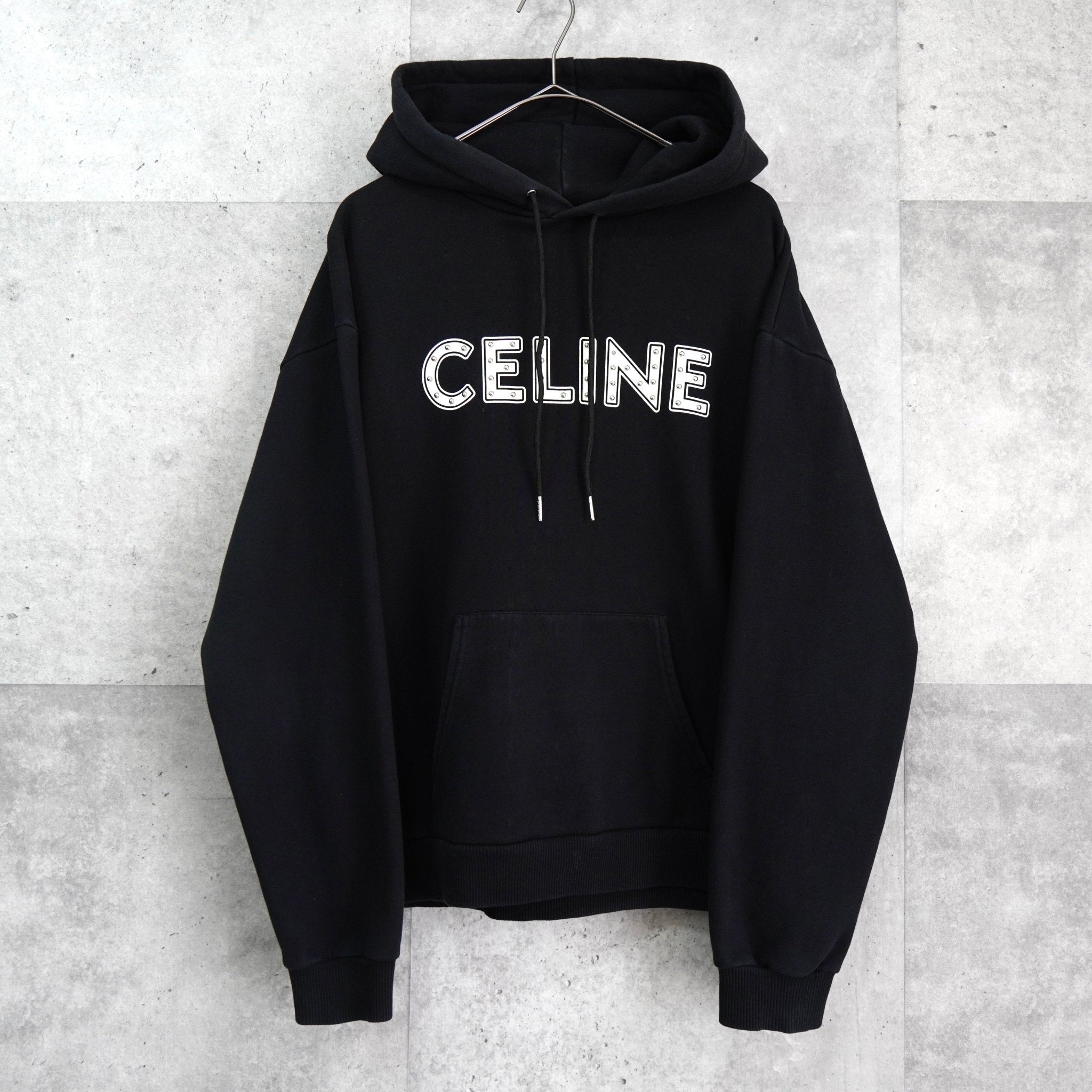 セリーヌ エディ期 ロゴ スタッズ フーディー パーカー ブラック
