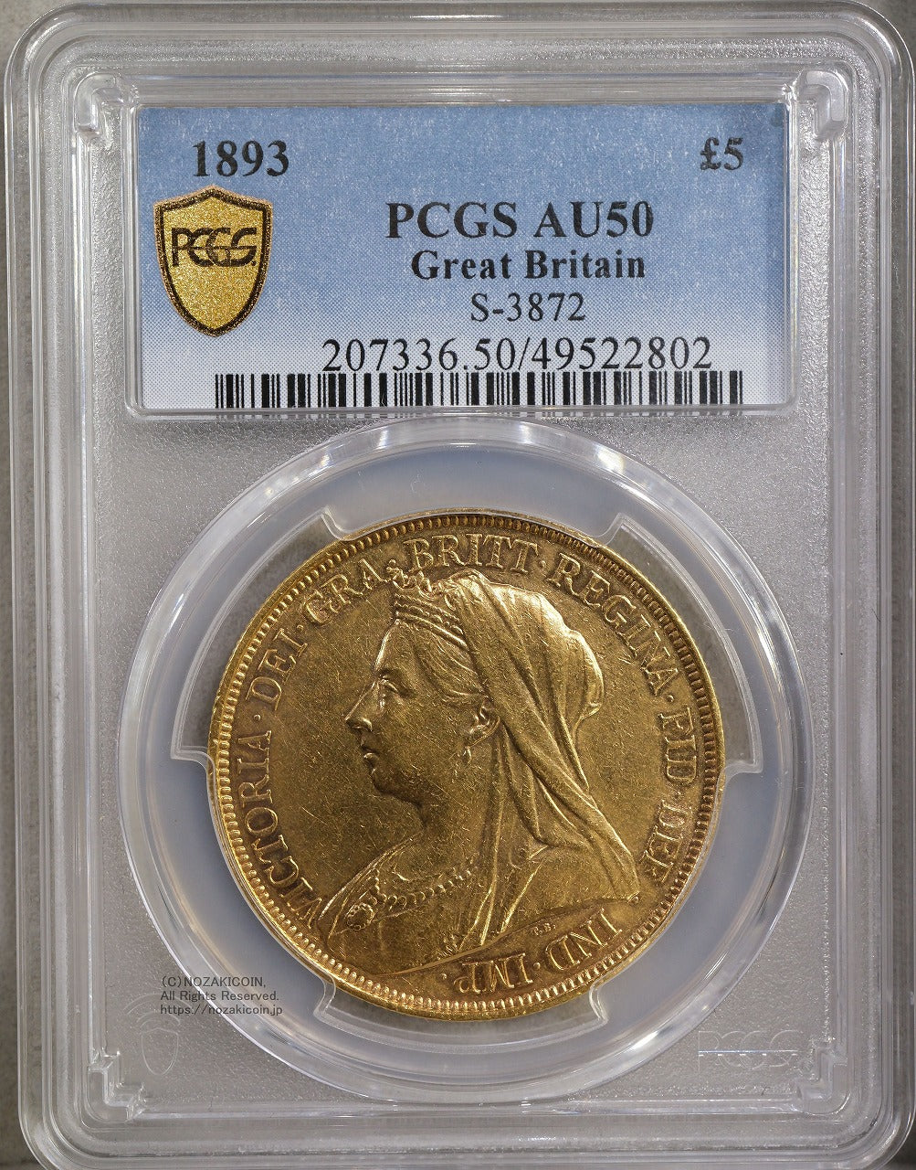 イギリス ヴィクトリア女王 オールドヘッド 5ポンド金貨 1893年 PCGS