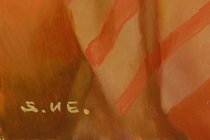 上尚司の油彩画 花と娘 ／オール堂