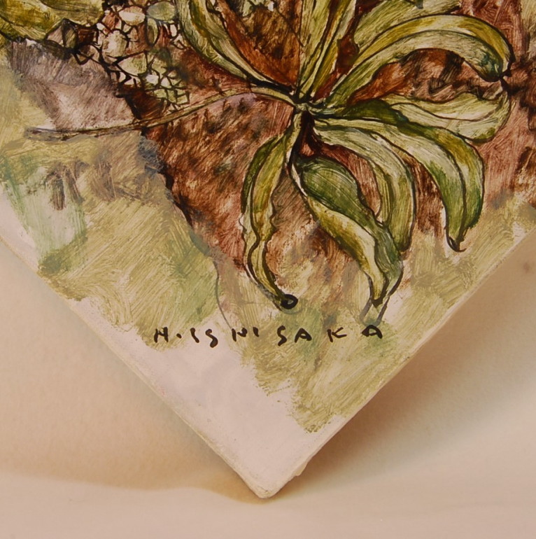 石阪春生の油彩画 山桃の葉と枯れたばら（女のいる風景） ／オール堂