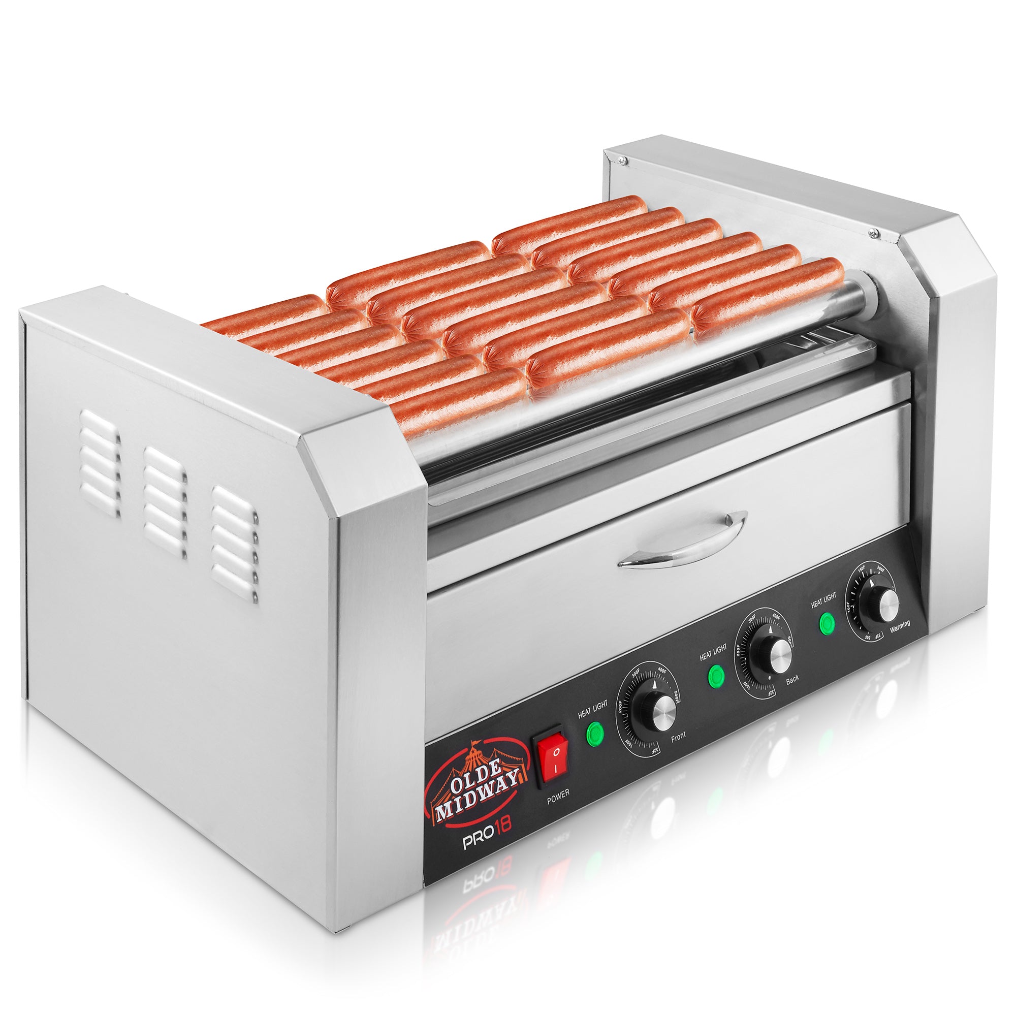 PRO18 Hot Dog Roller Machine with 7 Rollers with Bun Warming