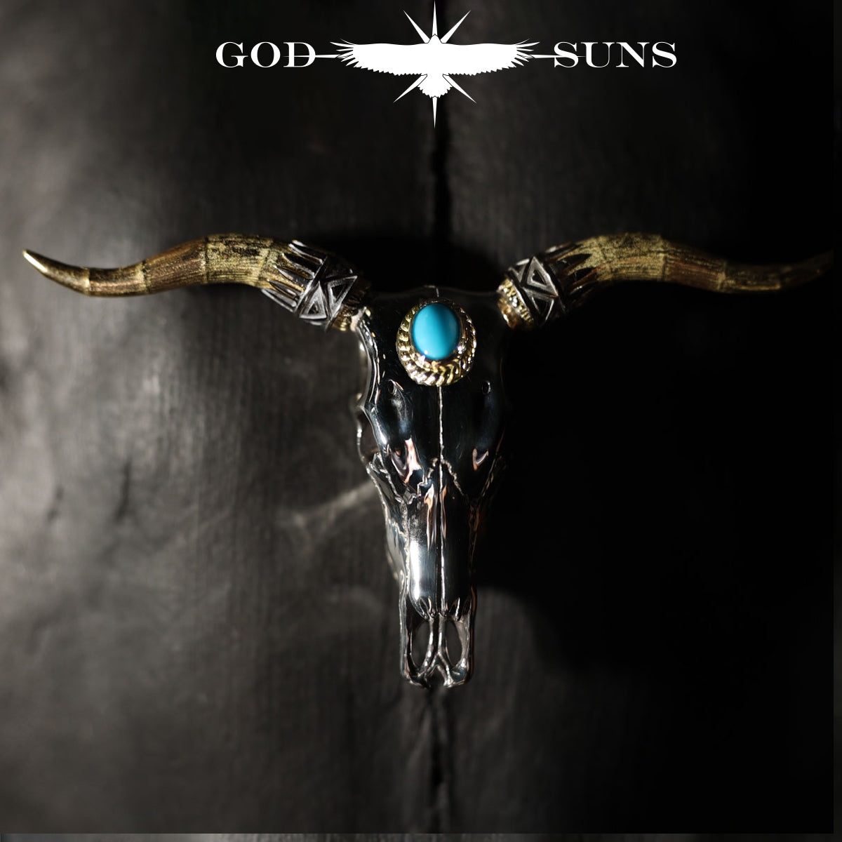 ロングホーンスカルペンダント金縄TQ ～K18角タイプ×SV角パーツ