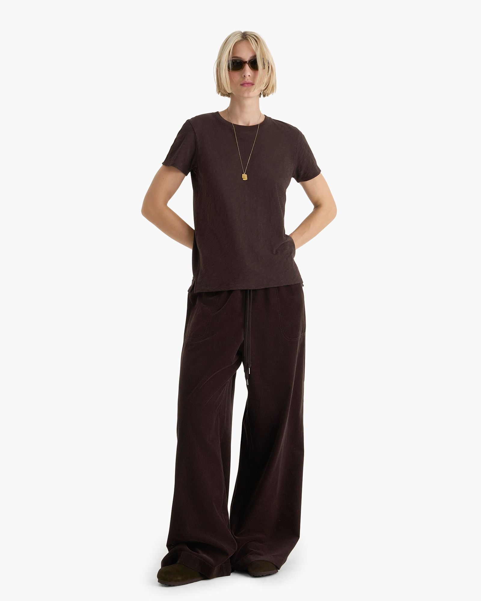 Wide Leg Corduroy Pull On Pant - Chocolate Brown – ATM Anthony