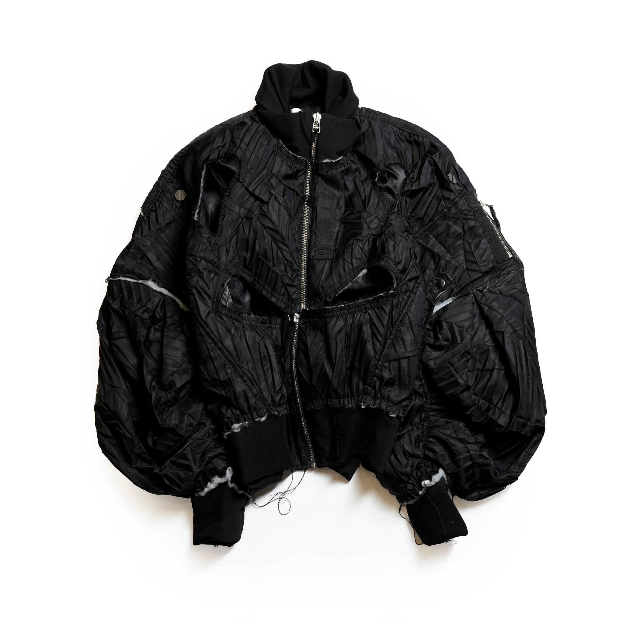 Seivson Deconstructed Hollow-Out Ruched Heavy-Processed MA-1 Bomber Ja