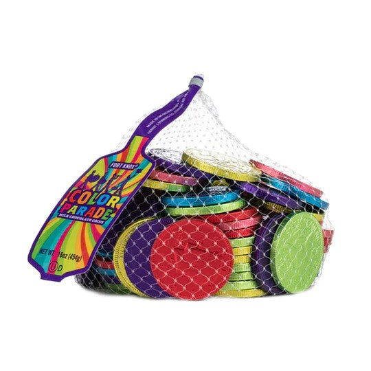 Fort Knox Rainbow Milk Chocolate Coins - 1 LB Mesh Bag - All City