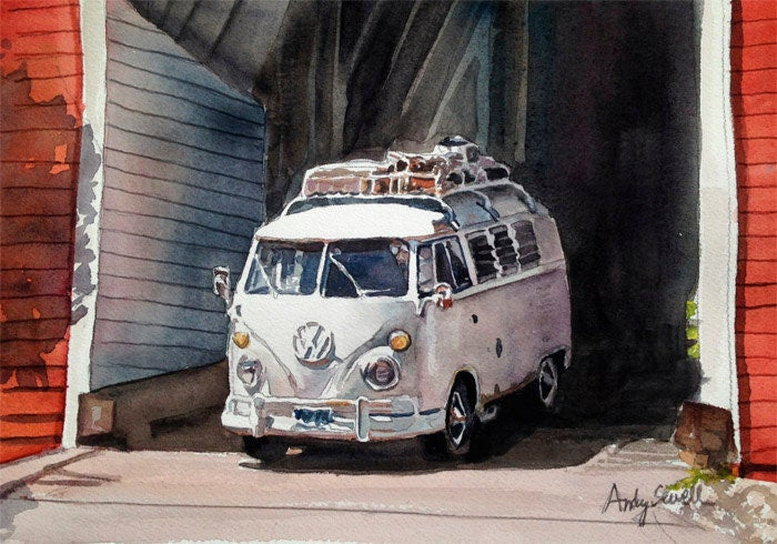 Vintage VW Bus Art Print - a limited edition s/n giclee art print