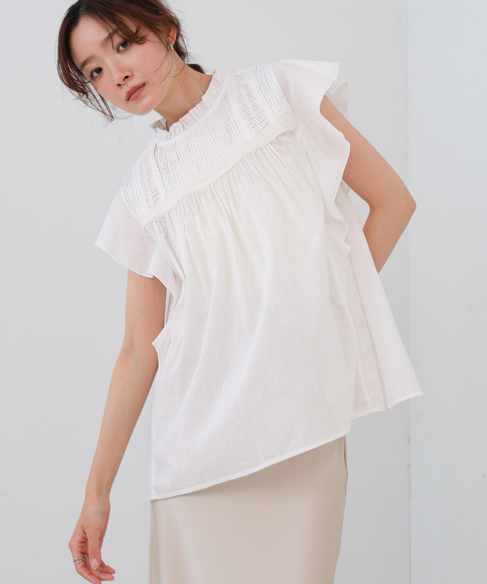 キャンブリックボイル ピンタックフリルブラウス – Bab