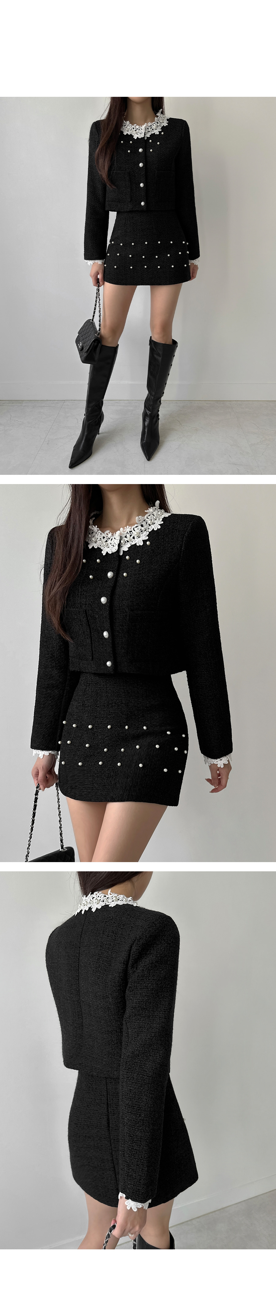 オケージョン】[2ピース]パールレースツイードジャケット＆スカート
