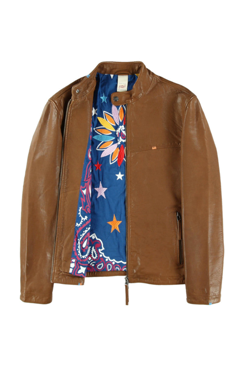 ハンドステッチシングルライダースレザージャケット / Col：BROWN