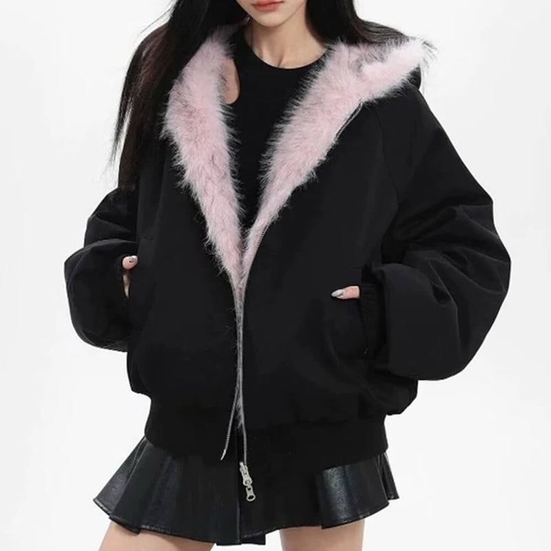 Y2K Fur-Lined Zip-Up Jacket | AESTHETIC CLOTHING – Boogzel Clothing