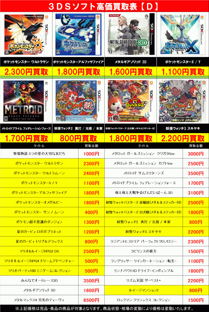 3DSソフト高価買取表を更新しました！ | トレカ、マンガ、フィギュア