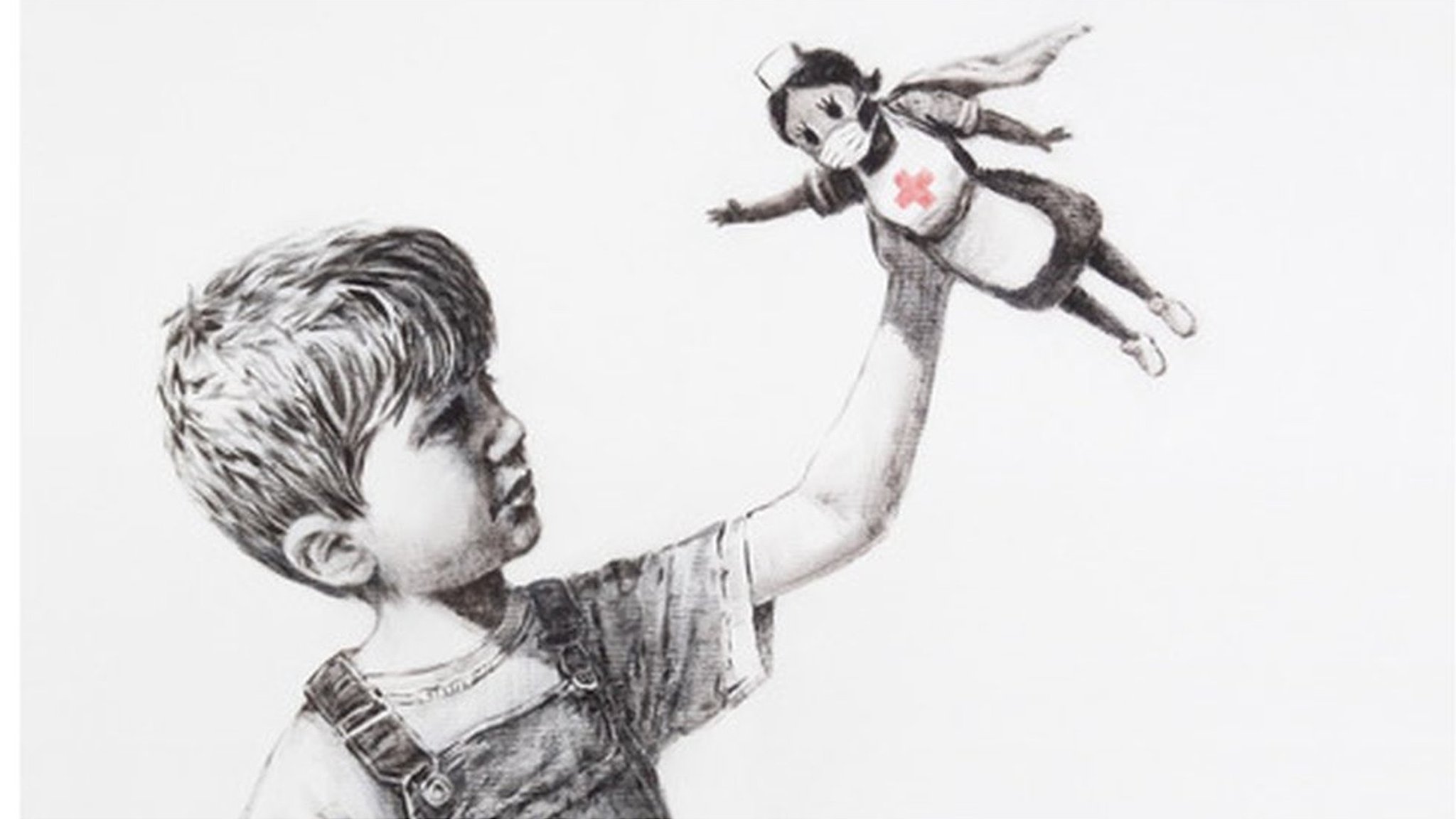 ウクライナの破壊された建物にバンクシー新作、がれきの中で体操選手が