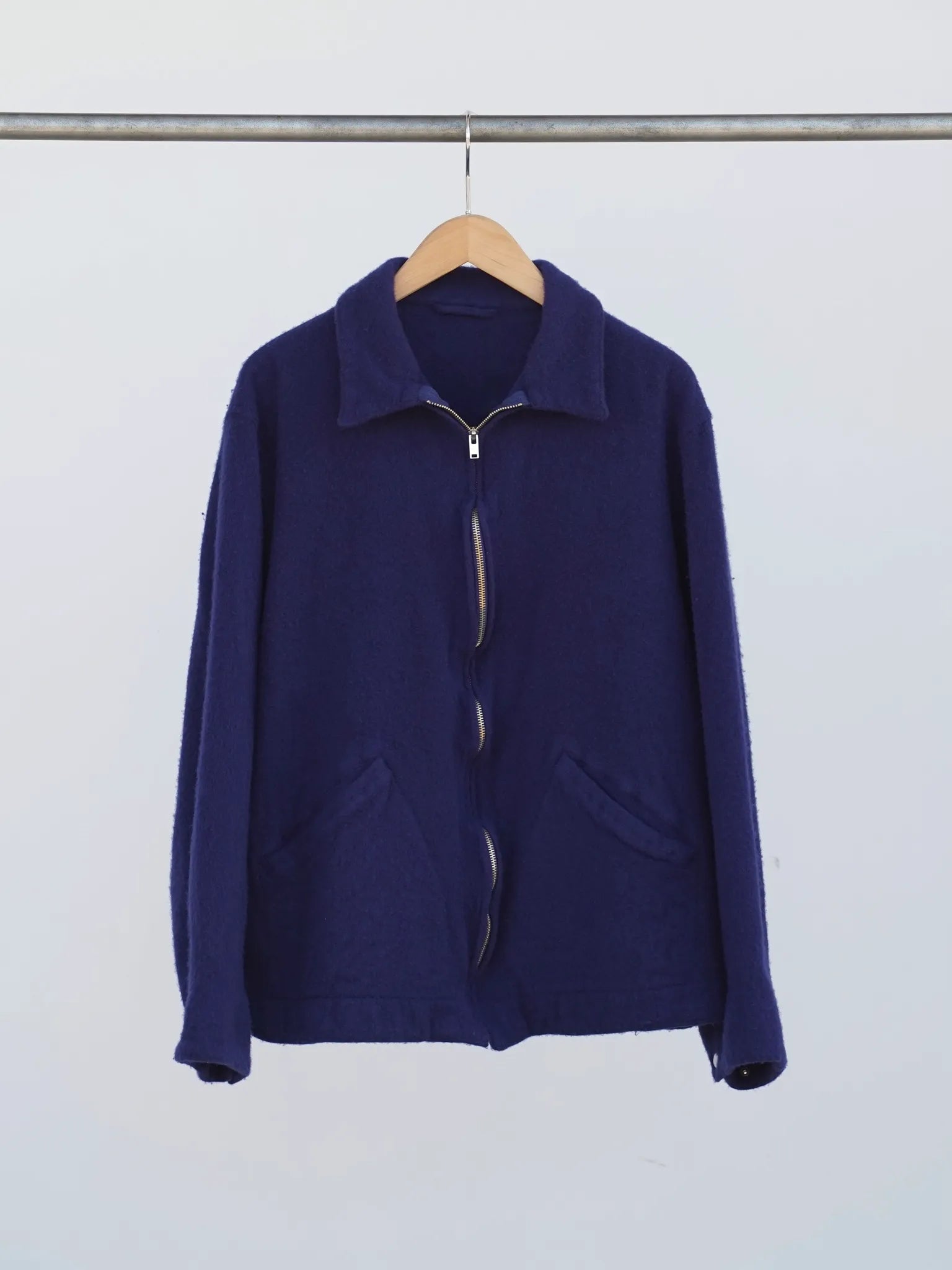 COMOLI 縮絨ウール ジップショートジャケット PURPLE BLUE