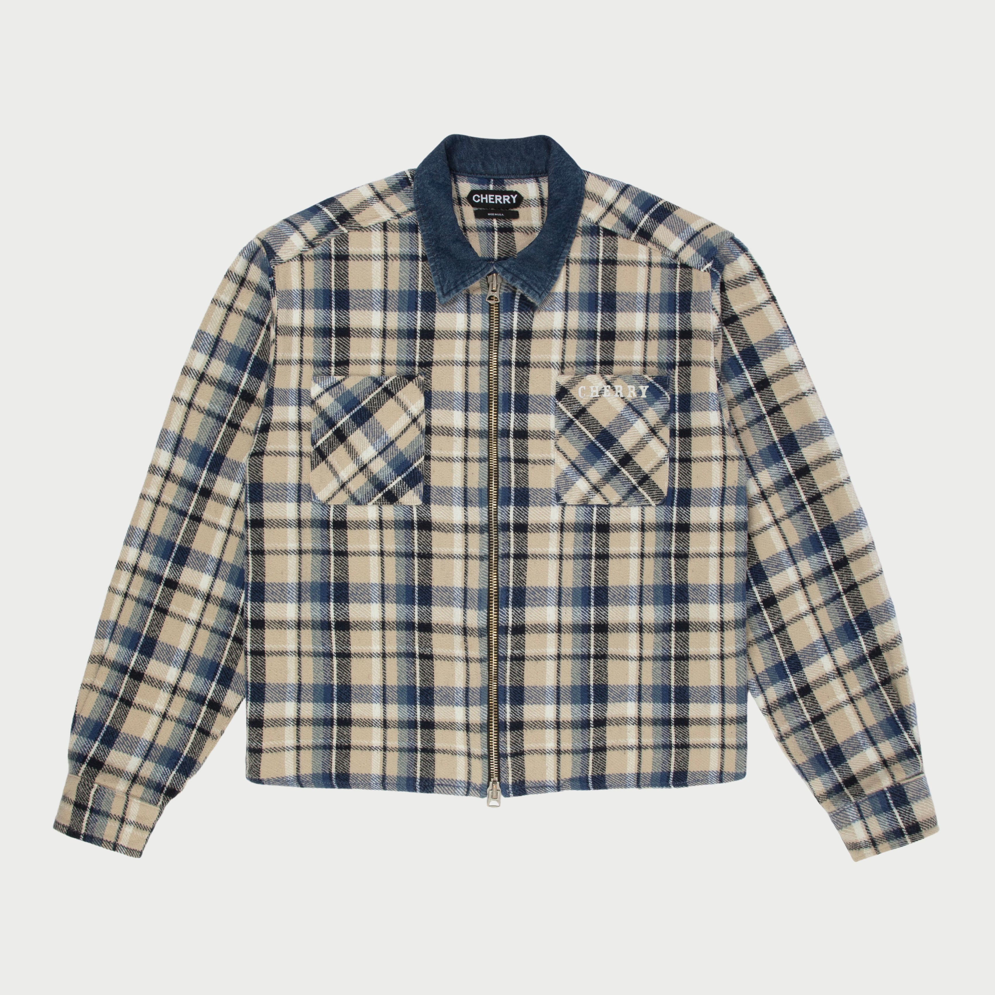 Plaid Zip Shirt Jacket (Beige) – CHERRY LA