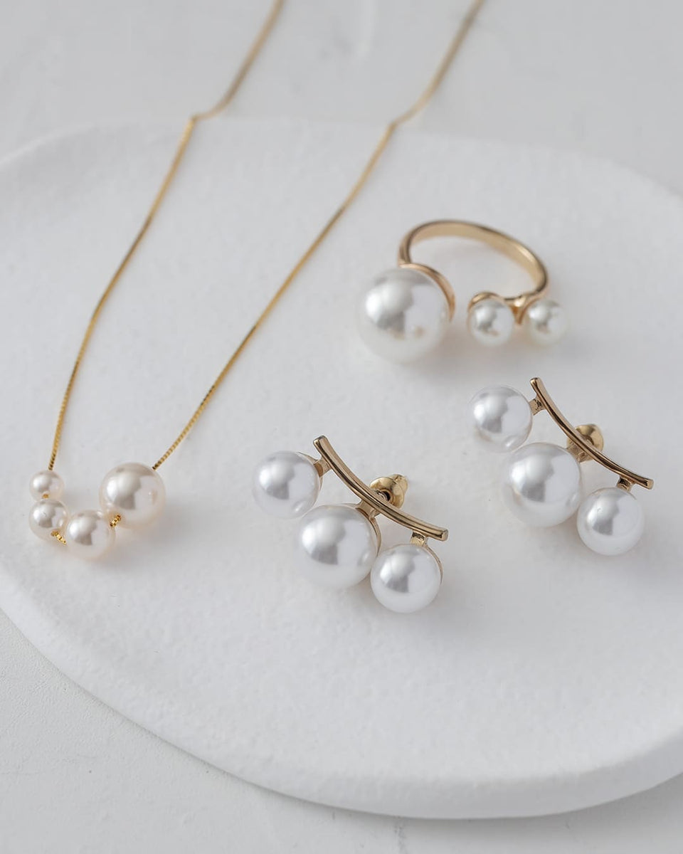 保育園・幼稚園ママ向けパールアイテム3点セット＜ピアス版
