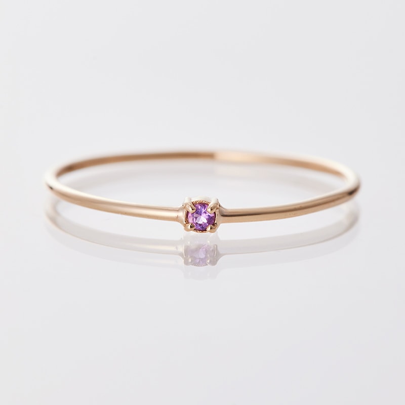 2月 誕生石】K10YG 1粒アメジスト誕生石リング / 誕生石ピンキーリング