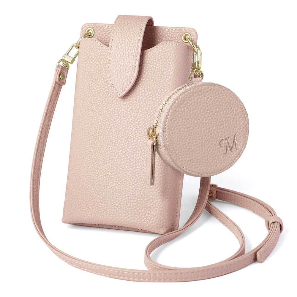 ヴィーガンレザー スマホポーチ&イニシャル付きミニポーチセット