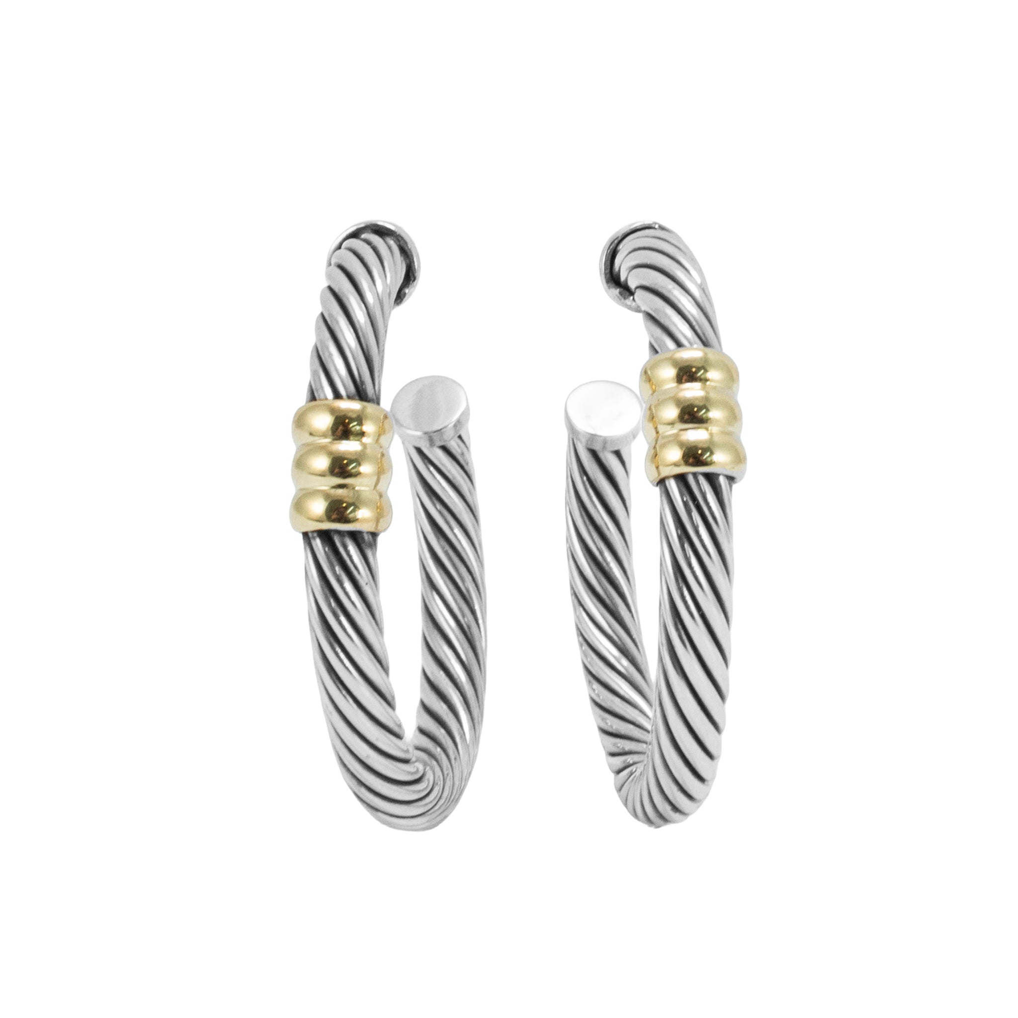 Vintage David Yurman 14K Yellow Gold 925 Silver Two-Tone Metro Hoop Ea