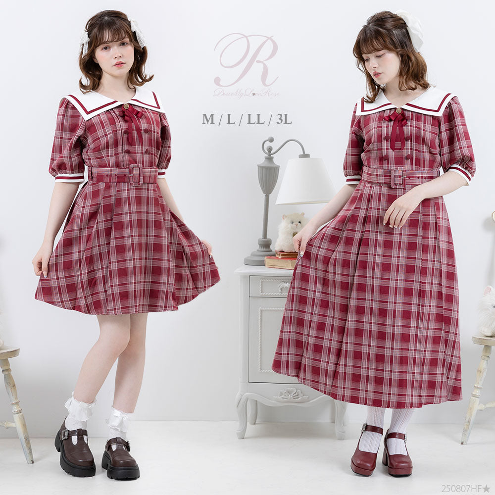 セーラーカラーサイドプリーツ半袖ワンピース – レディース