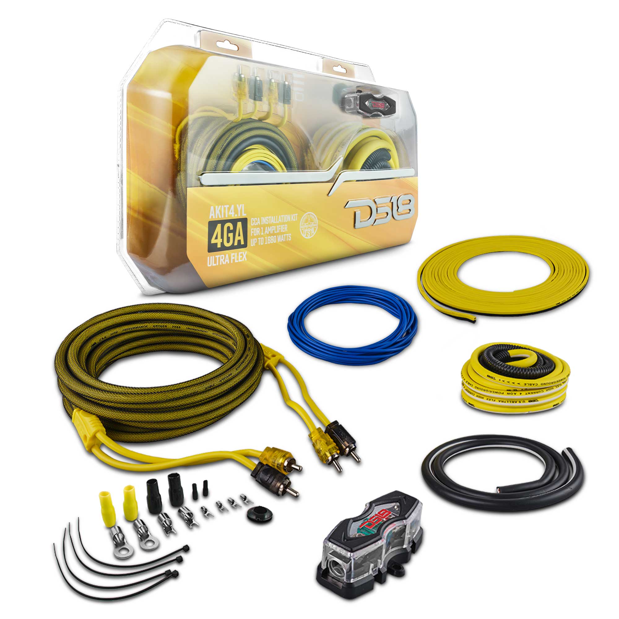 DS18 4-GA Amplifier Installation Kit - YELLOW