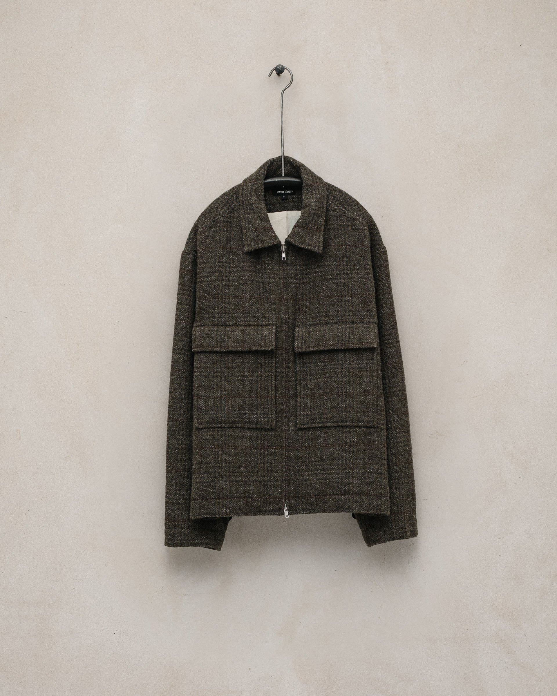 Zip Jacket - Wool Herringbone Check, Dark Olive/Charcoal – evan kinori