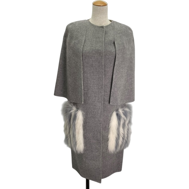 フェンディ FENDI ファーポケットケープコート FF8369 グレー ウール