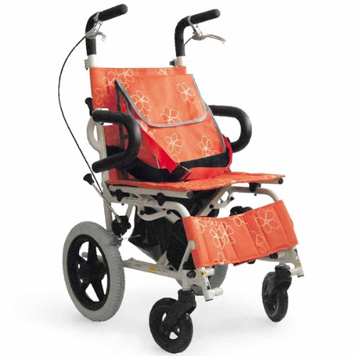 美和商事介助式車椅子オレンジ色 軽量折りたたみ式