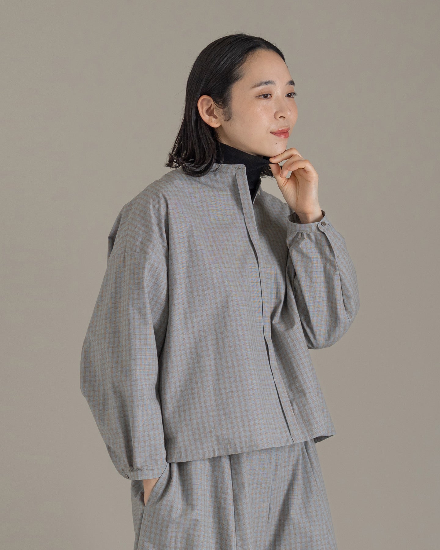 スタンドカラーシャツ / ブロックチェック – entwa