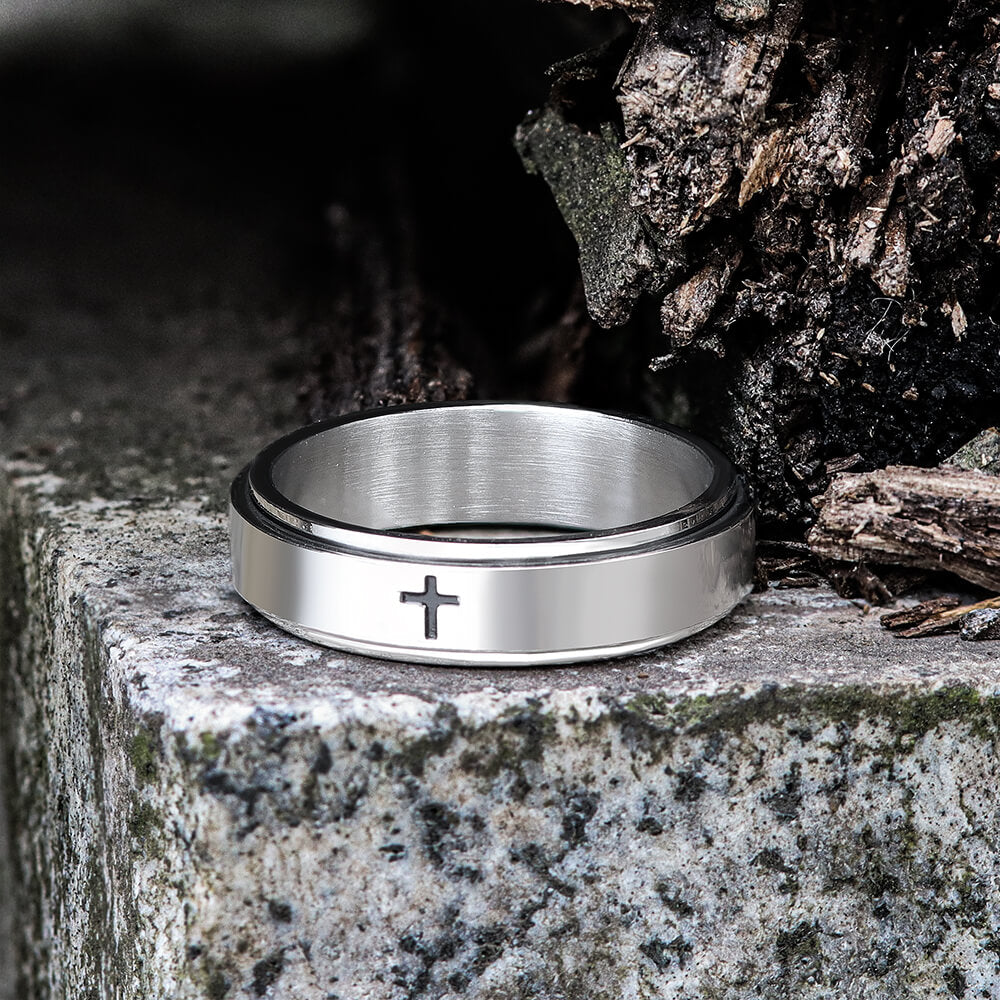 Simple Cross Stainless Steel Decompression Spinner Ring For