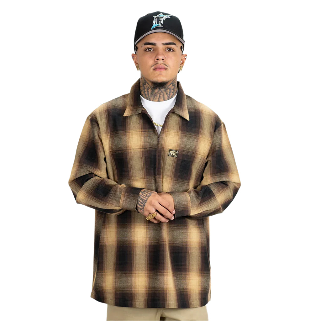 Long Sleeve Checker Zip Shirt Black/Tan – Gunthers Supply And Goods