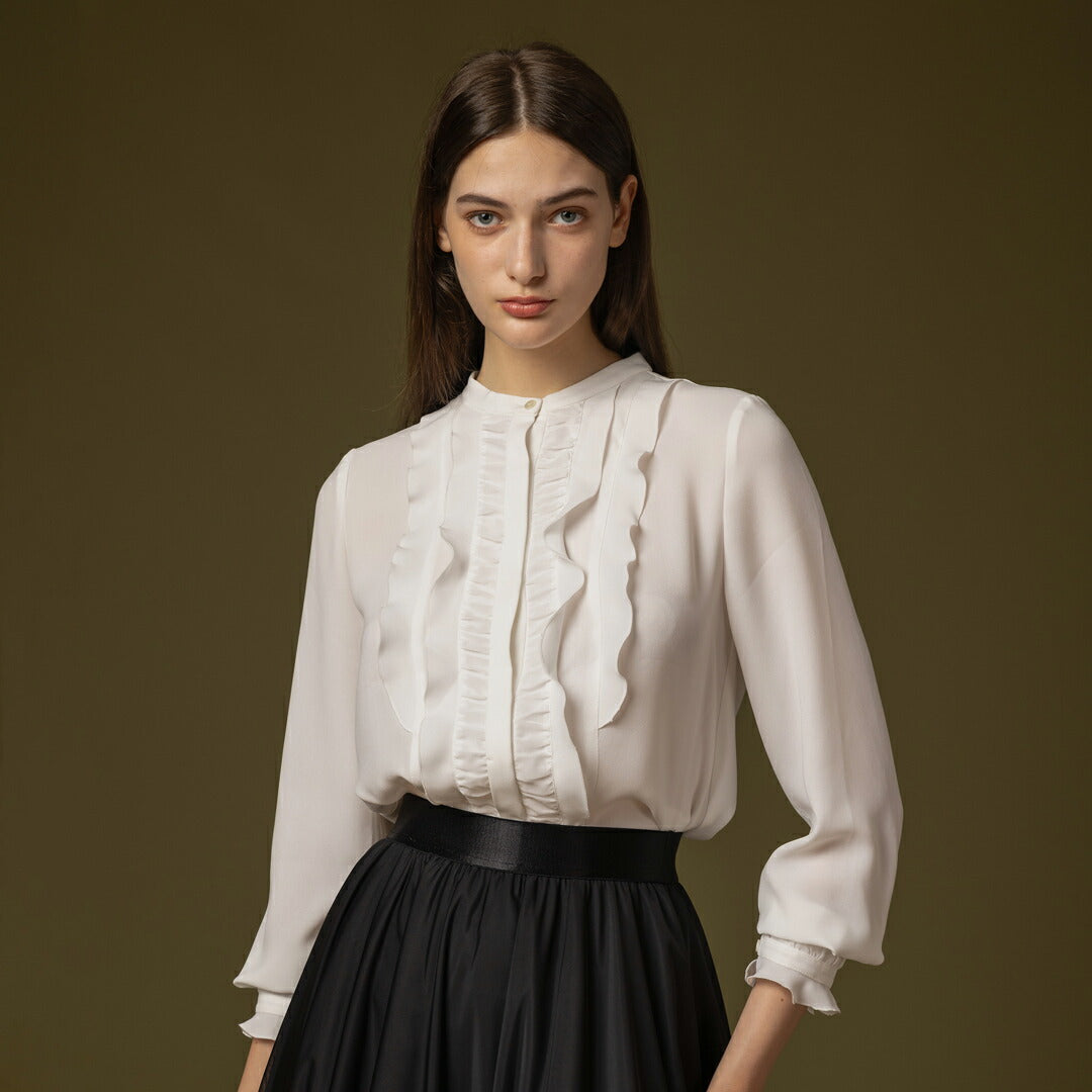 手洗い可】PLATINE ライト ジョーゼット フリルブラウス – 銀座マギー