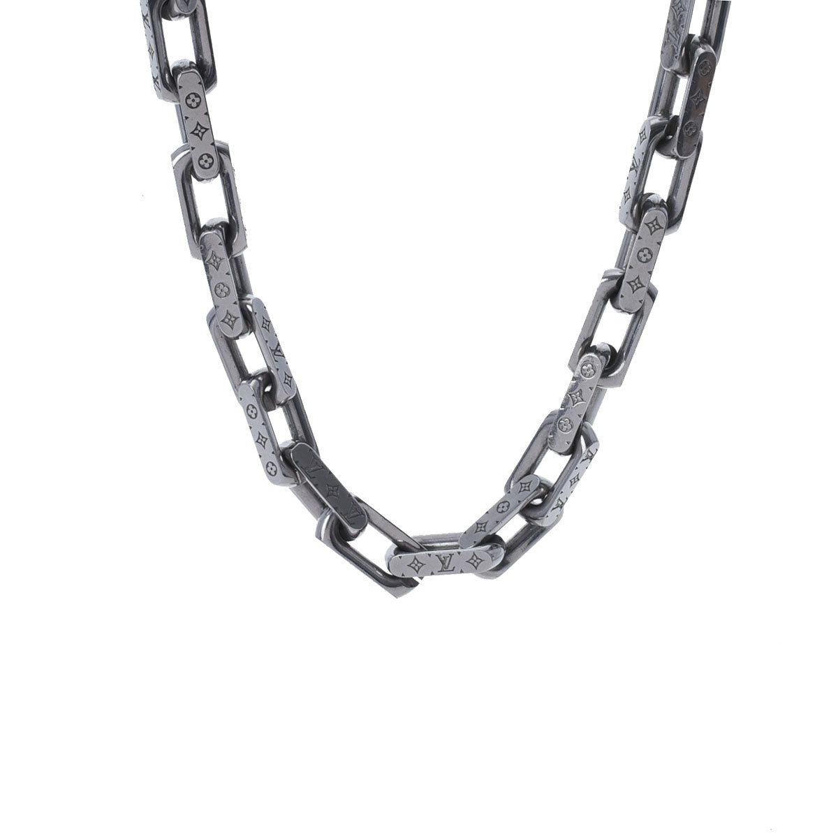 ルイヴィトンコリエ チェーン モノグラム メンズ シルバー ネックレス