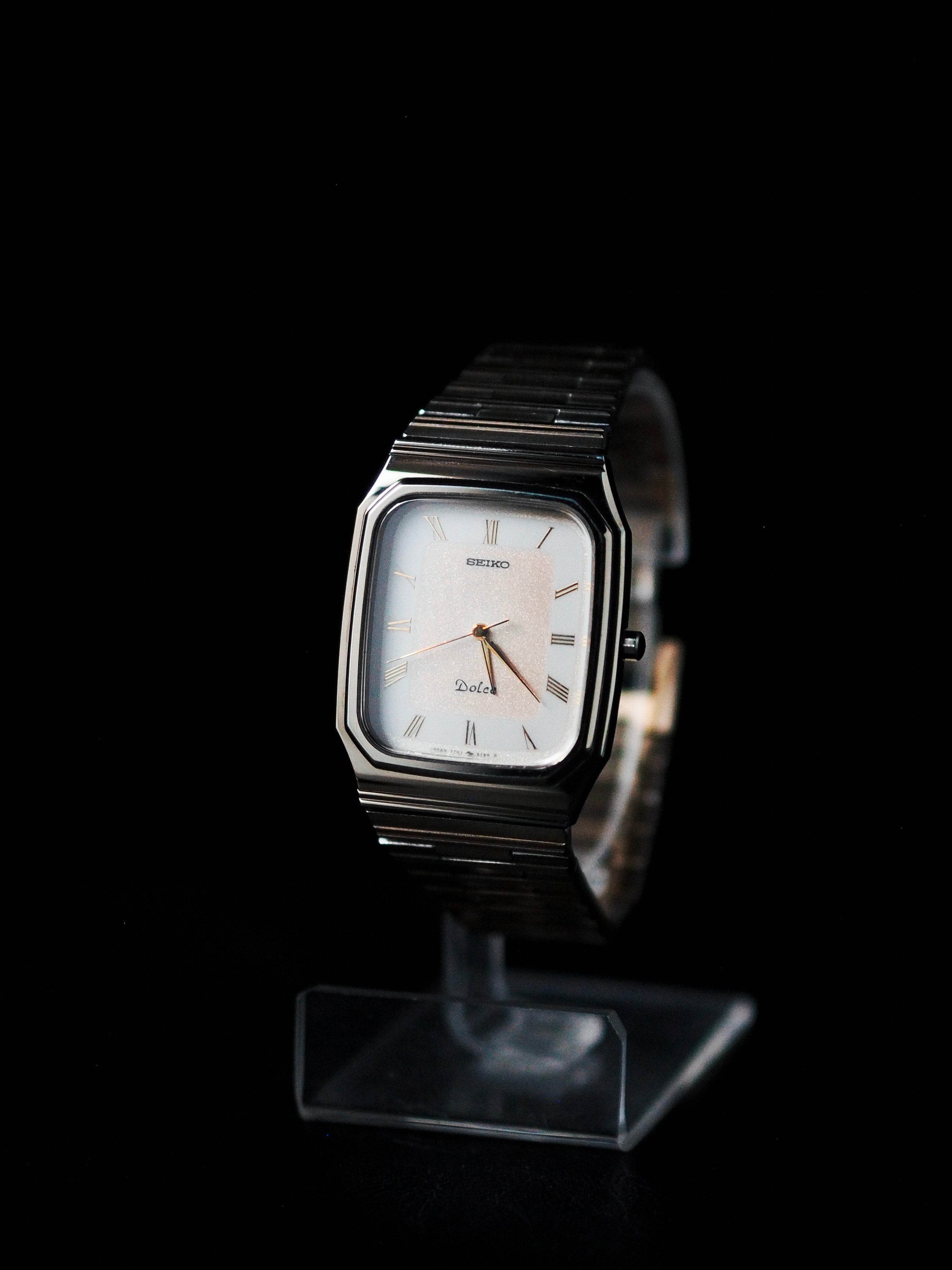 Seiko Dolce 7741-5130 Tank Tungsten Carbide Two Tone Salmon Dial