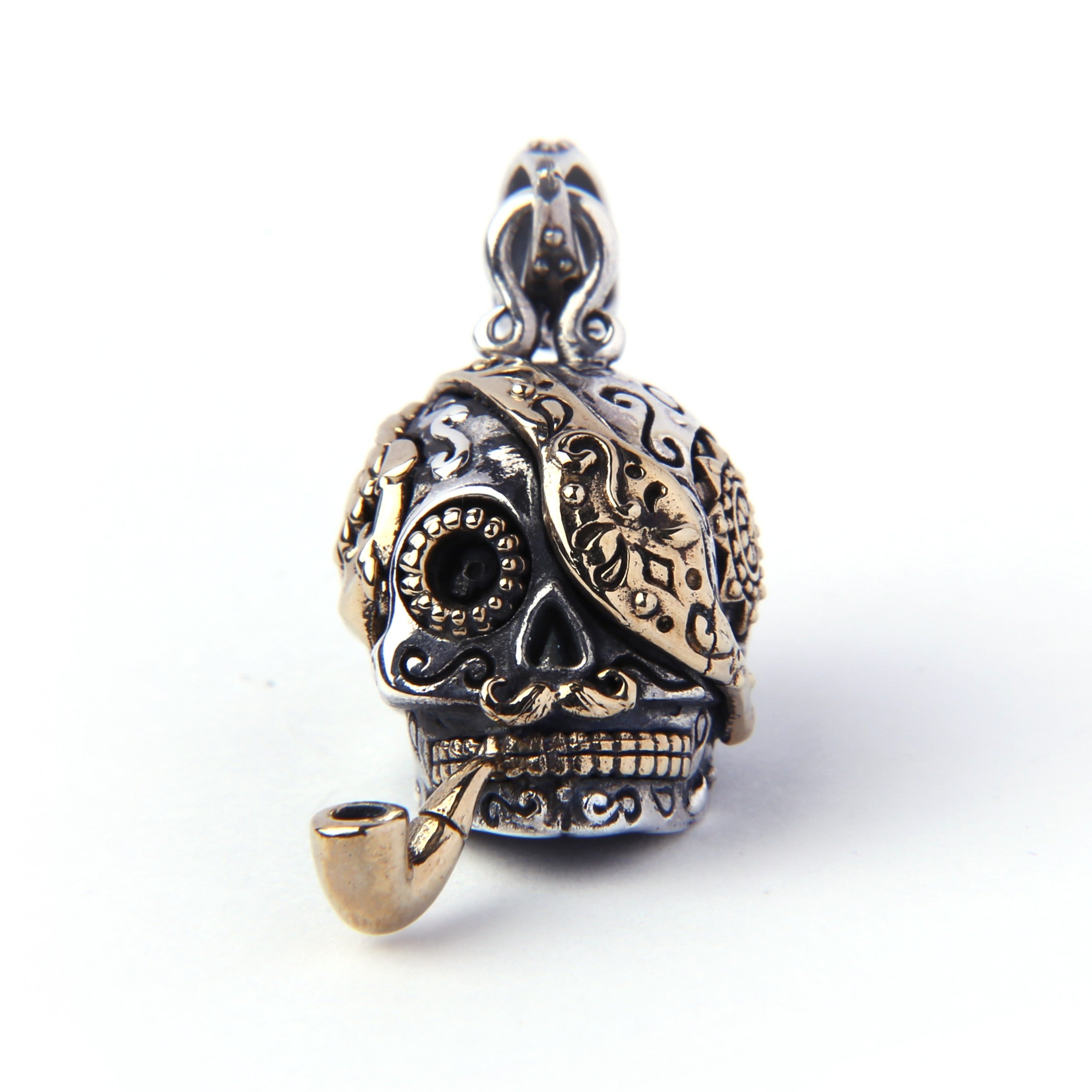 海賊 パイレーツ メキシカンスカル パイプ 眼帯 シルバーペンダント