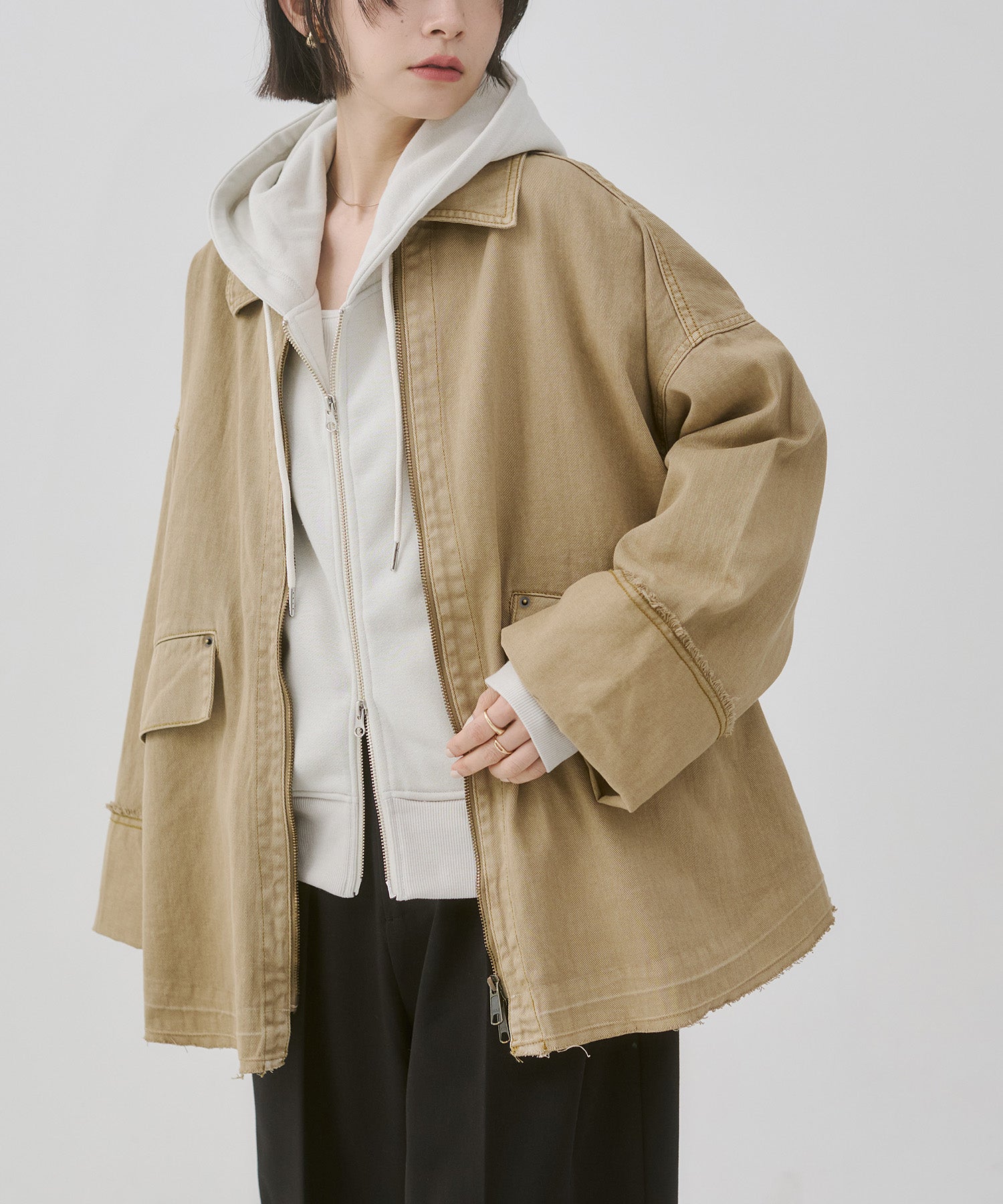 デニム/ツイル Wジップ オーバーブルゾン
