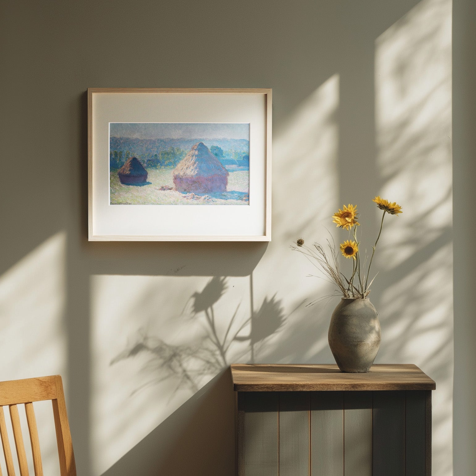 クロード・モネ 「積みわら（夏の終わり）」アートポスター（フレーム