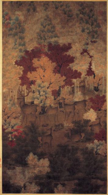 五代人丹楓呦鹿圖軸-數位典藏與學習聯合目錄