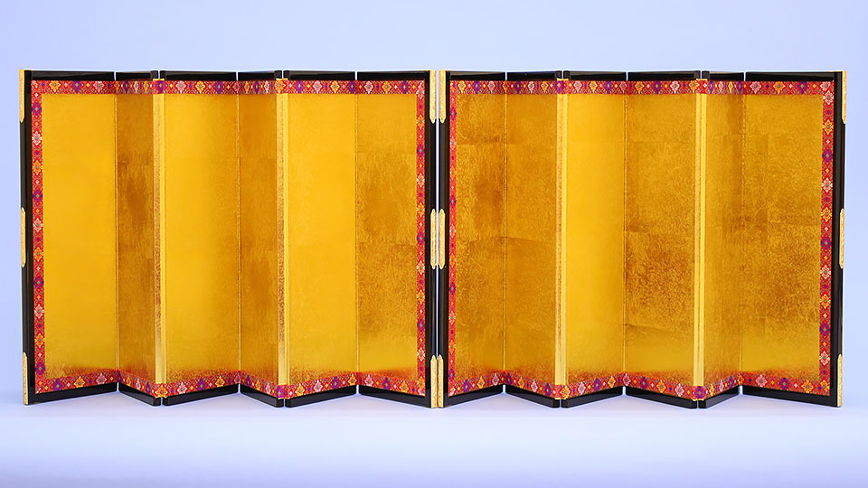 99屏風・衝立 高さ45cm 雛人形用 15号 金屏風 六曲 箔押し柄二重