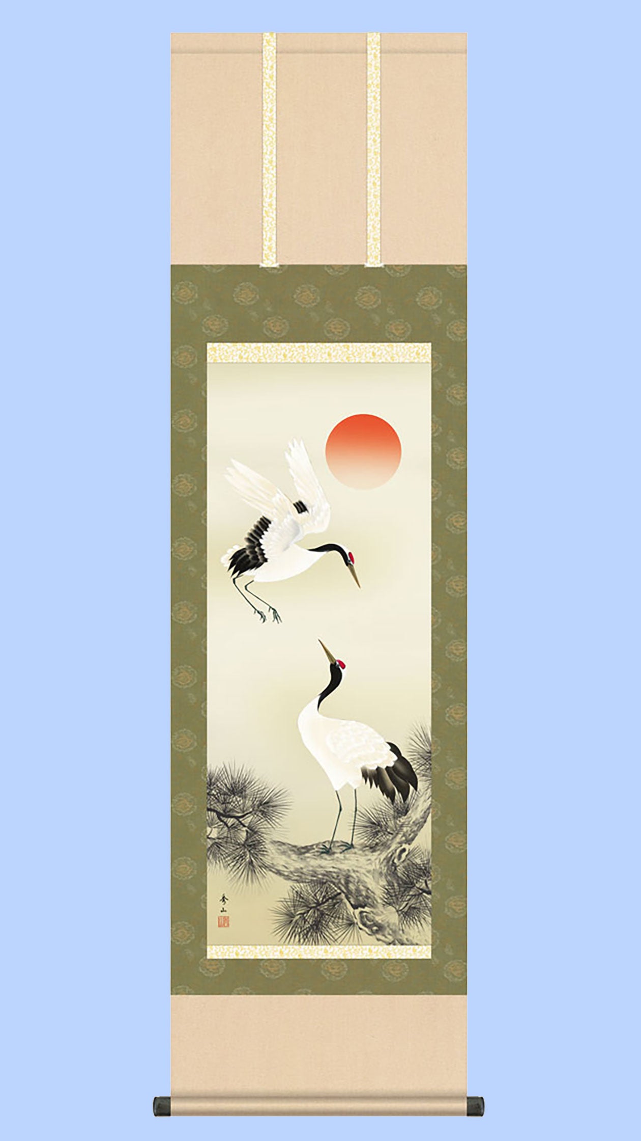 縁起画掛け軸 松上双鶴 鈴村秀山 – 寿鳳人形の東芸