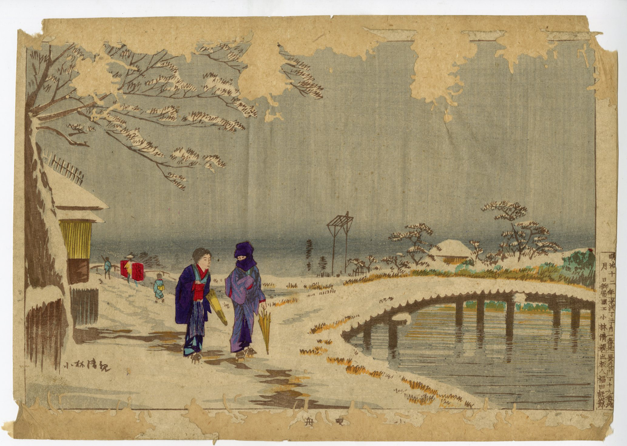 小林清親(こばやしきよちか) - 小梅曳舟通雪景 - 新版画販売 - 浮世絵