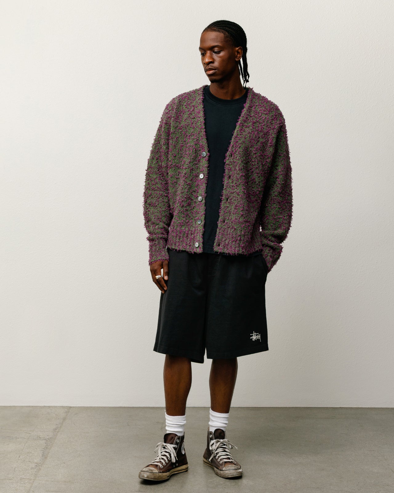 Textured Cardigan – Purple/Green | Knits | Stüssy Japan