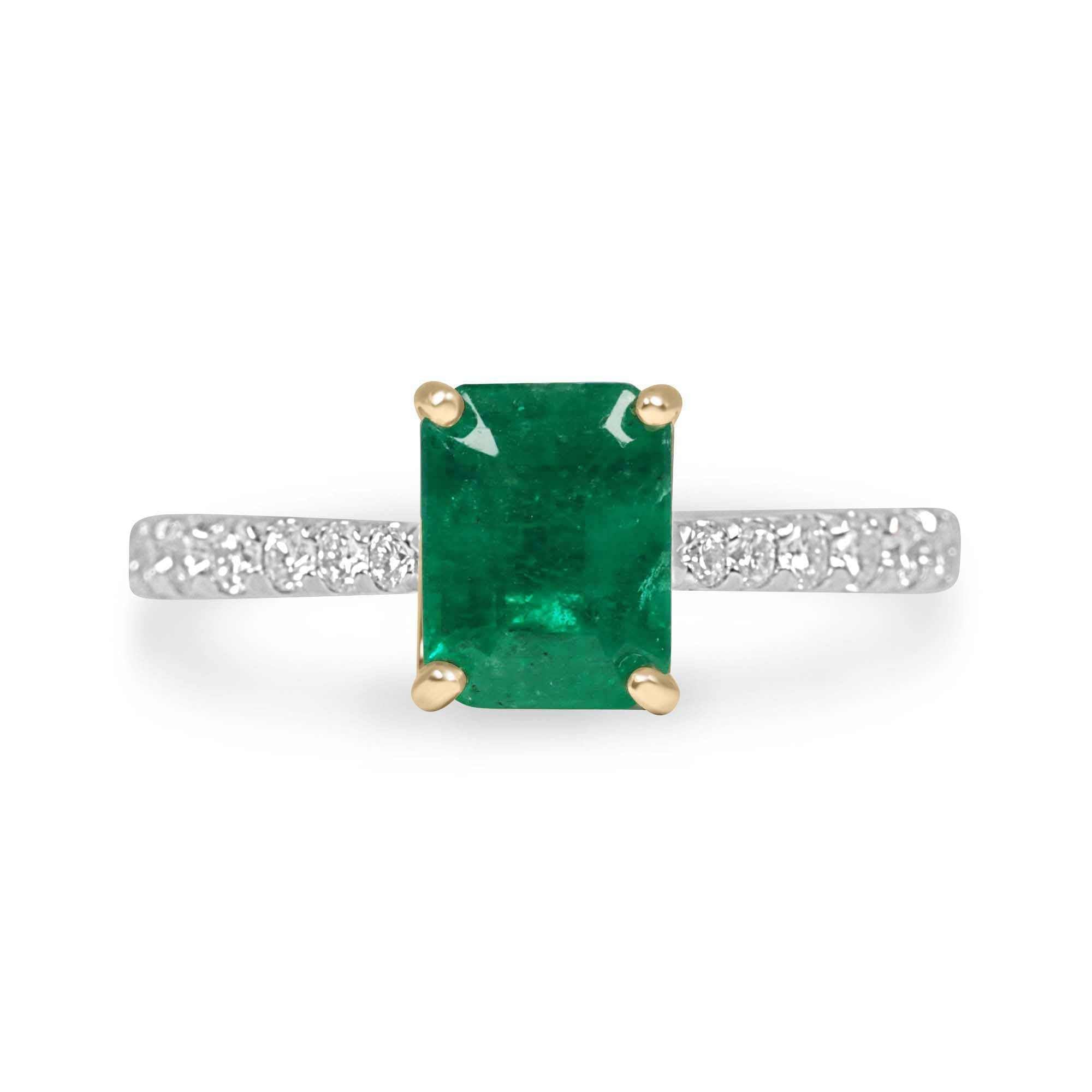 2.10tcw 14K/PLAT Natural Vivid Green Emerald & LAB Diamond Accent Enga