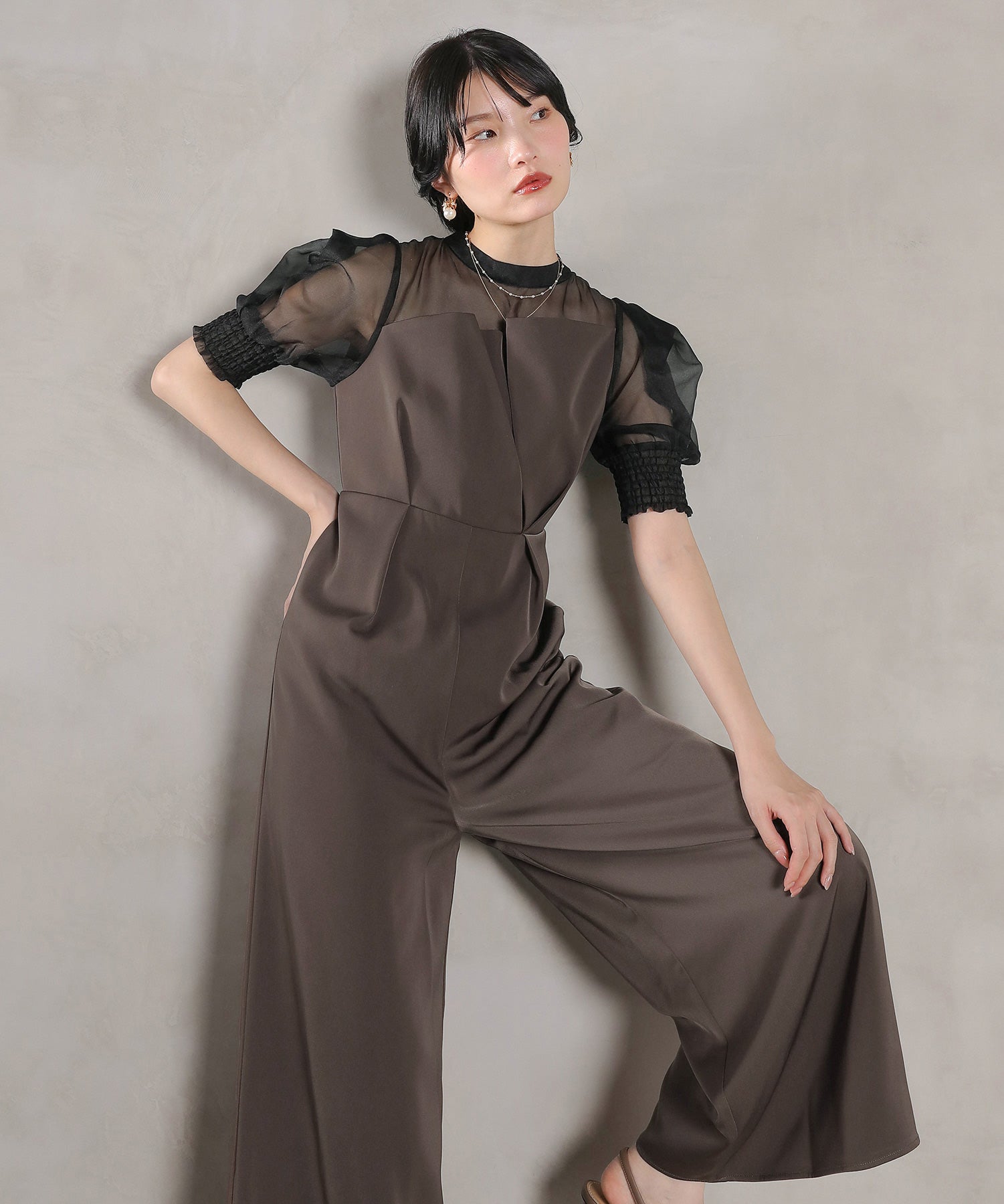 シアーボックススリーブ オケージョン パンツドレス 結婚式ドレス