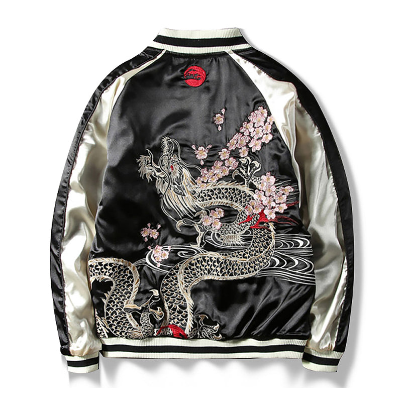リバーシブル仕様「昇龍と桜・金の鯉」刺繍入りスカジャン – Karakubuy