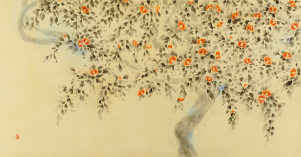 片岡鶴太郎 オフィシャル ウェブサイト / 精霊椿 二曲屏風 左