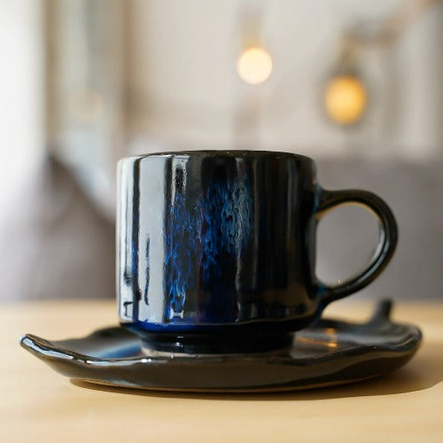 木の葉デミタスカップ＆ソーサー 藍 秀山窯/小石原焼（福岡