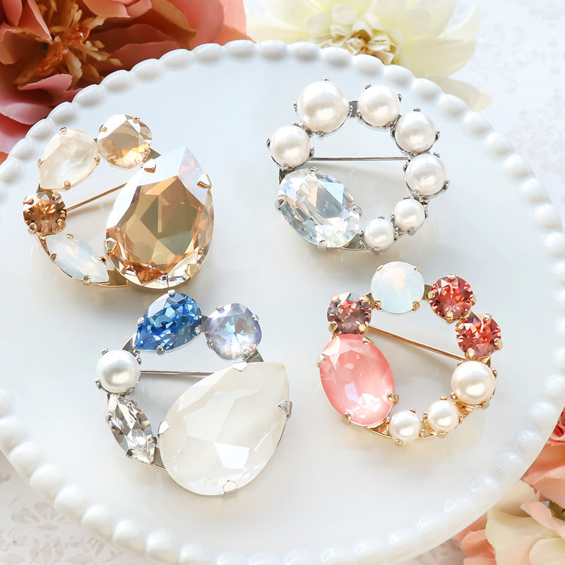 レシピNo.KR1135 貴和クリスタルのビッグビジューブローチ2種 – 貴和